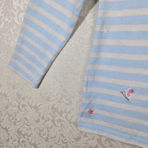 Talbots Authentic Embroidered T Shirt sz X Blue Ivory Striped Ice Skates Stars - Picture 4 of 12
